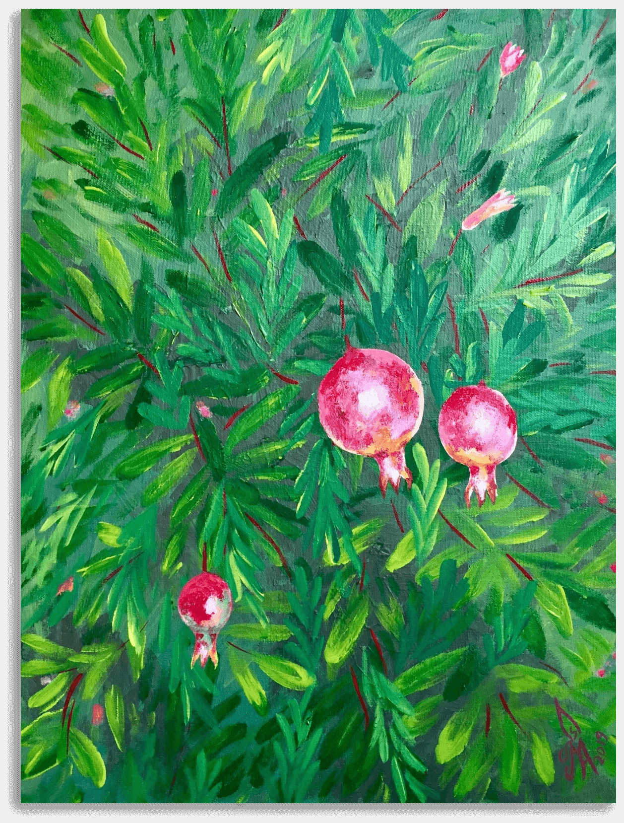 ORIGINAL HANDMADE ACRYLIC POMEGRANATE TREE PAINTING