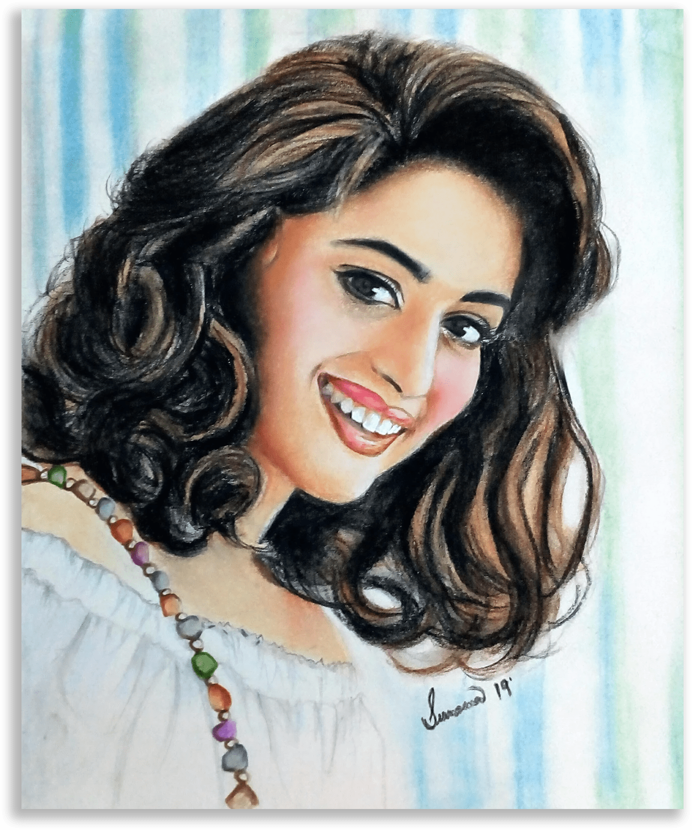 HANDMADE ORIGINAL COLOR PENCIL PORTRAIT - MADHURI
