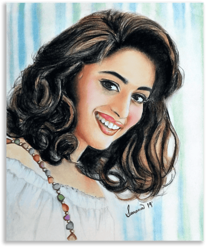 HANDMADE ORIGINAL COLOR PENCIL PORTRAIT - MADHURI