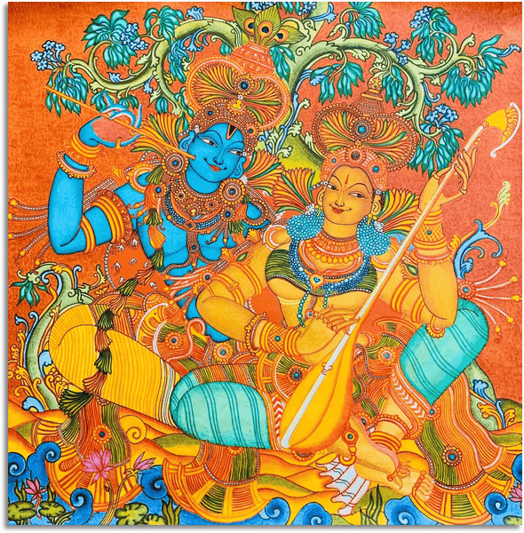 ORIGINAL HANDMADE RADHA KRISHNA KERALA MURAL PAINTING – DailyDesignist