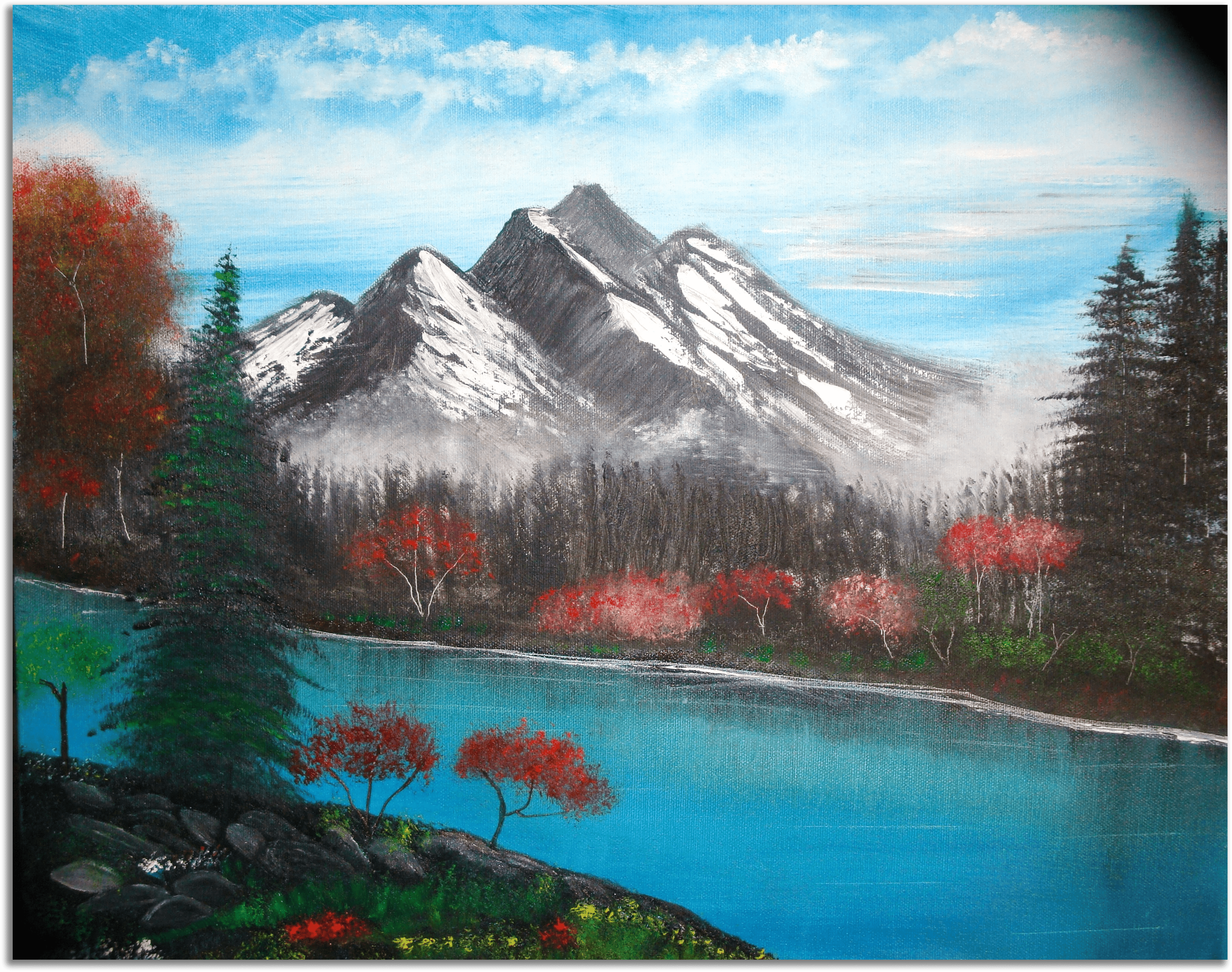 ORIGINAL HANDMADE FALL DOWN BY THE RIVER PAINTING