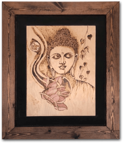 ORIGINAL HANDMADE PYROGRAPHY TRANQUIL BUDDHA