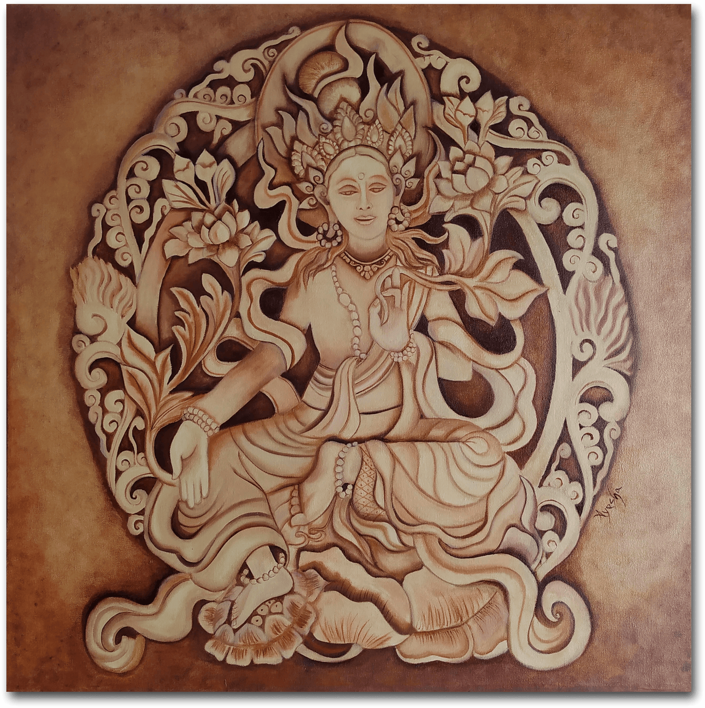 ORIGINAL HANDMADE DIVINE LAKSHMI PAINTING