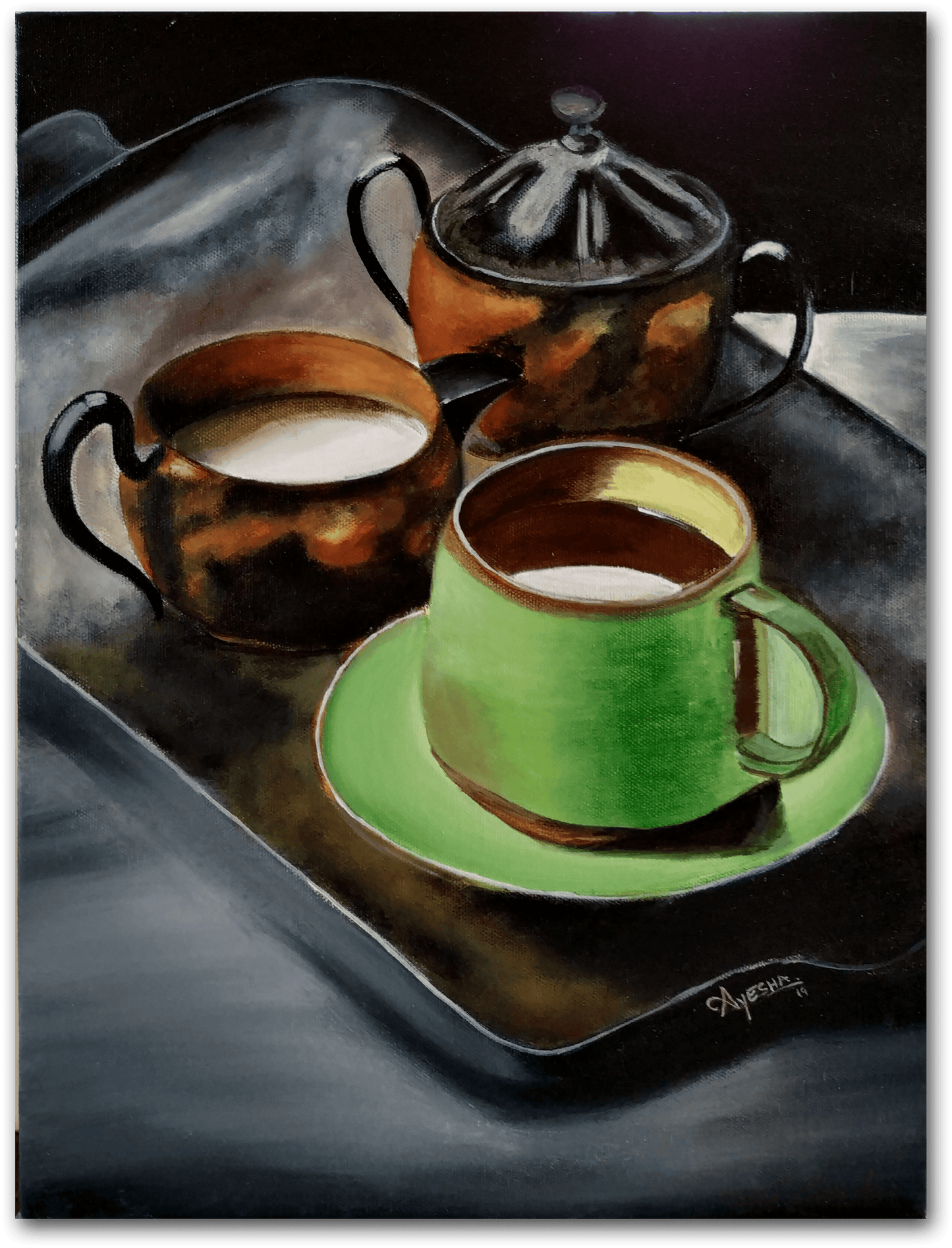 ORIGINAL HANDMADE THE GREEN COFFEE CUP PAINTING