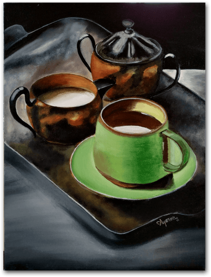 ORIGINAL HANDMADE THE GREEN COFFEE CUP PAINTING