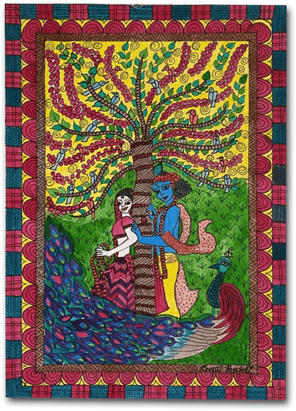 ORIGINAL HANDMADE ETERNAL LOVE MADHUBANI PAINTING