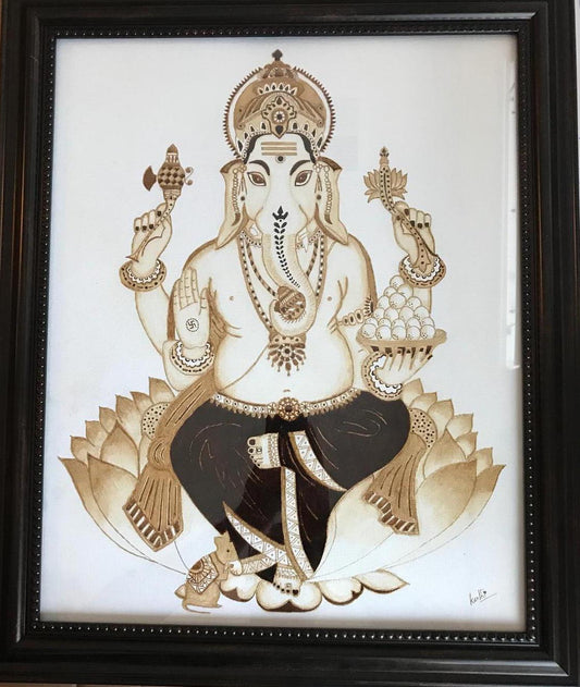 ORIGINAL HANDMADE GANESHA COFFEE PAINTING