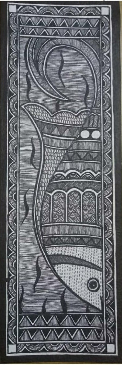 ORIGINAL HANDMADE SOLO FISH MADHUBANI PAINTING