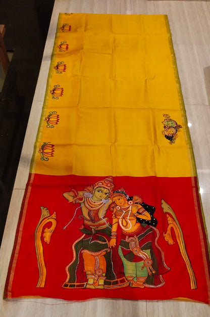 ORIGINAL HAND PAINTED RADHA KRISHNA HERITAGE SAREE