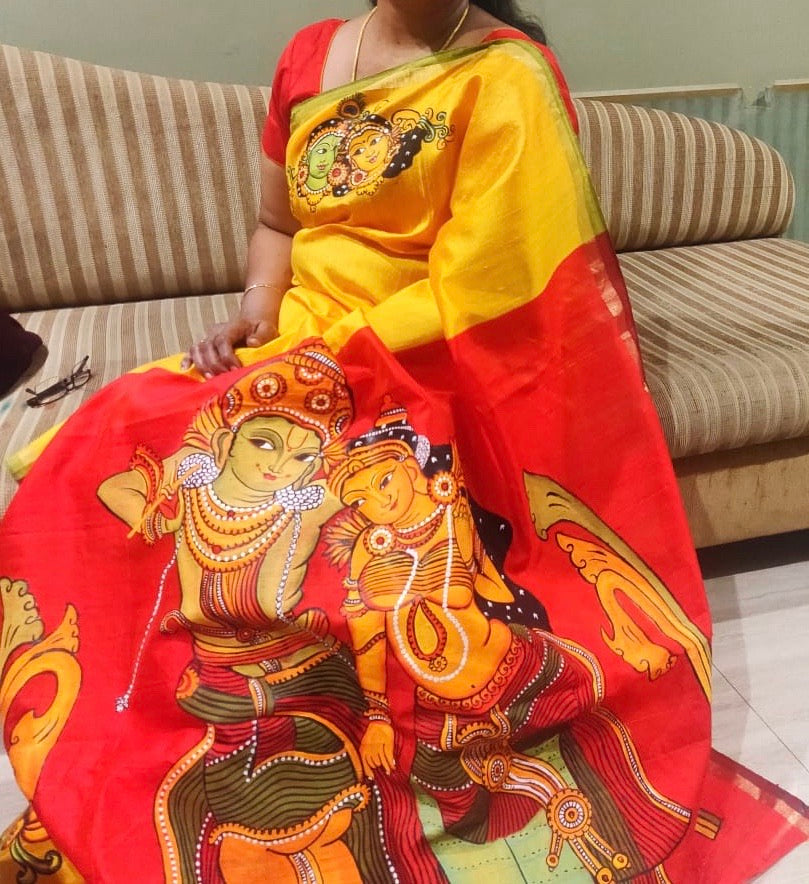 ORIGINAL HAND PAINTED RADHA KRISHNA HERITAGE SAREE