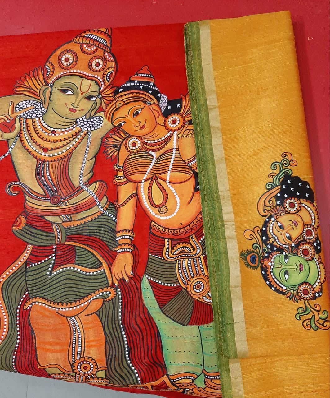 ORIGINAL HAND PAINTED RADHA KRISHNA HERITAGE SAREE