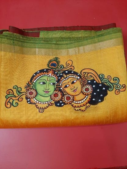 ORIGINAL HAND PAINTED RADHA KRISHNA HERITAGE SAREE