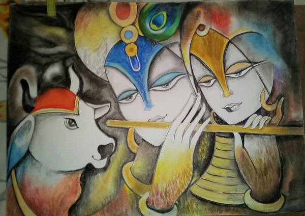 ORIGINAL HANDMADE RADHA KRISHNA PENCIL PORTRAIT